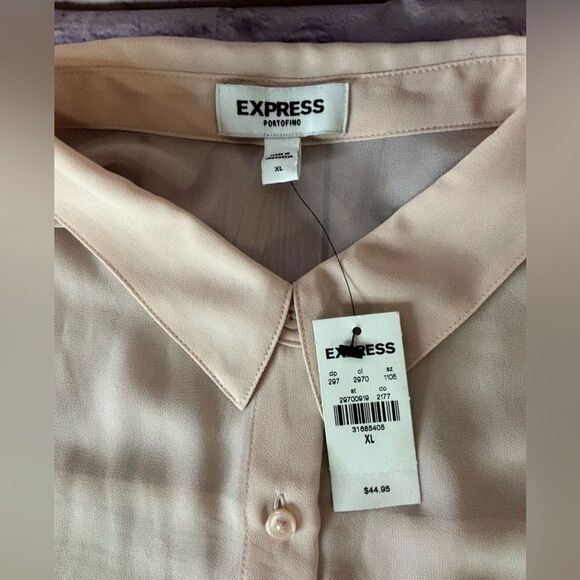 NWT Express Ballet Pink Portofino Sheer Balletcore Minimalist Button Up Shirt XL - Picture 6 of 7